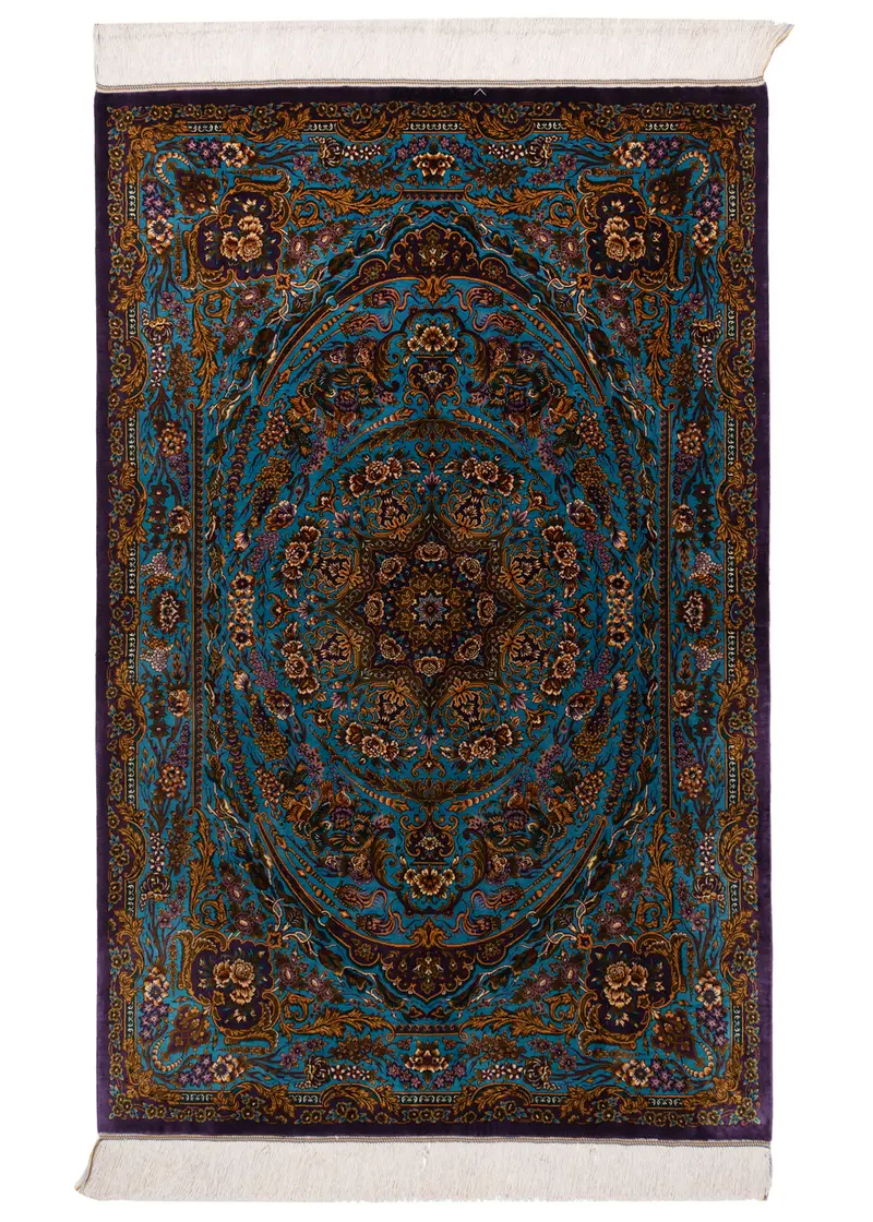 Alfombra persa de seda pura Qom | 155 x 100 cm