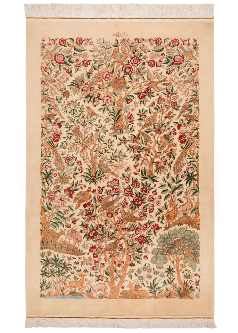 Alfombra persa de seda pura Qom | 155 x 99 cm