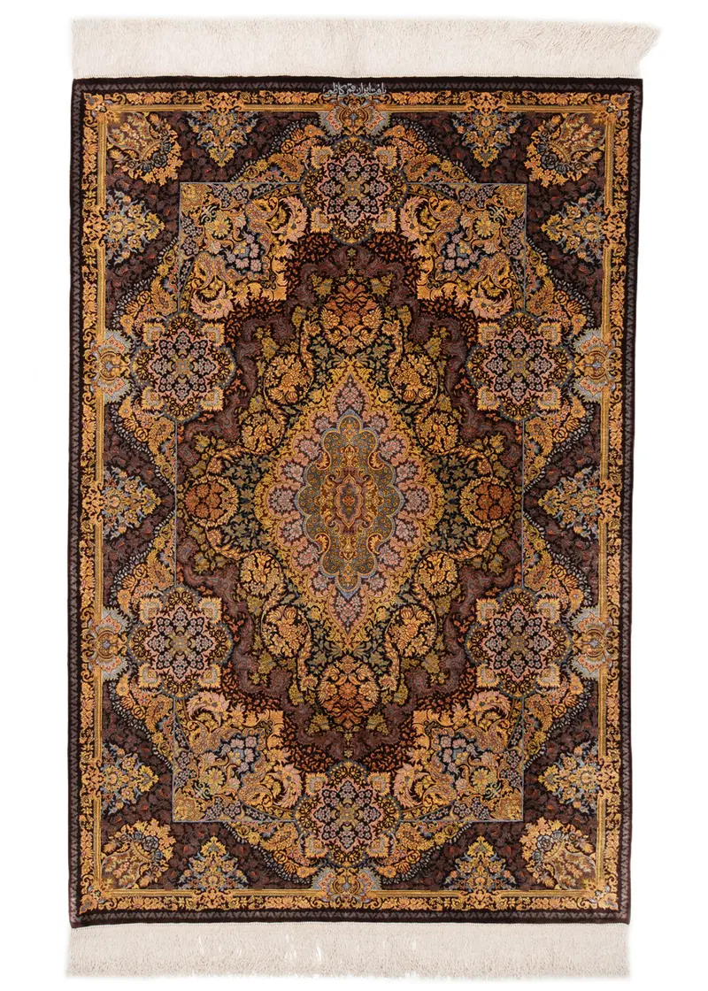 Alfombra persa de seda pura Qom | 156 x 104 cm