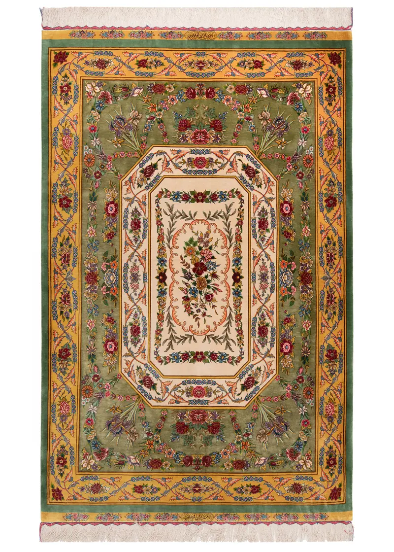 Alfombra persa de seda pura Qom | 167 x 108 cm