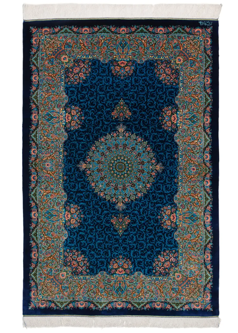 Alfombra persa de seda pura Qom | 191 x 126 cm
