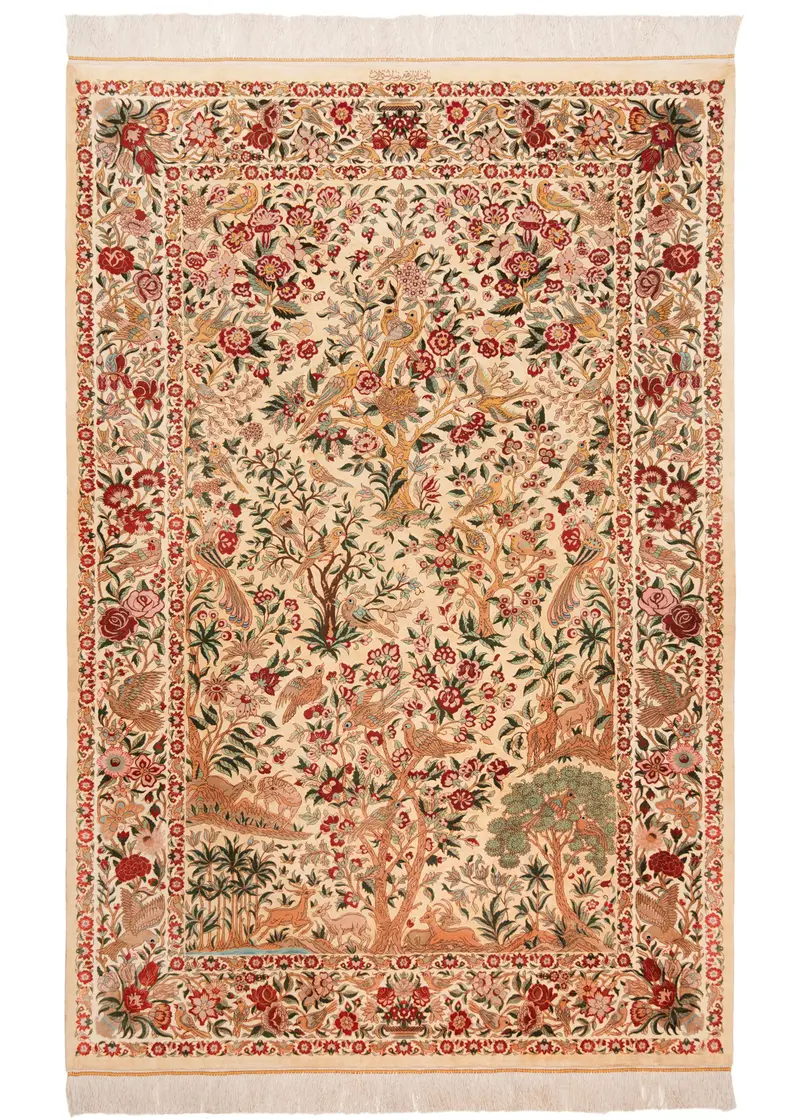 Alfombra persa de seda pura Qom | 201 x 136 cm