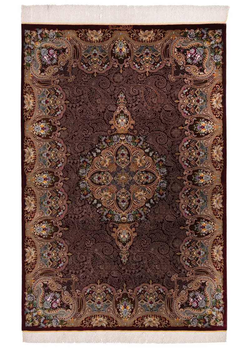 Alfombra persa de seda pura Qom | 202 x 137 cm