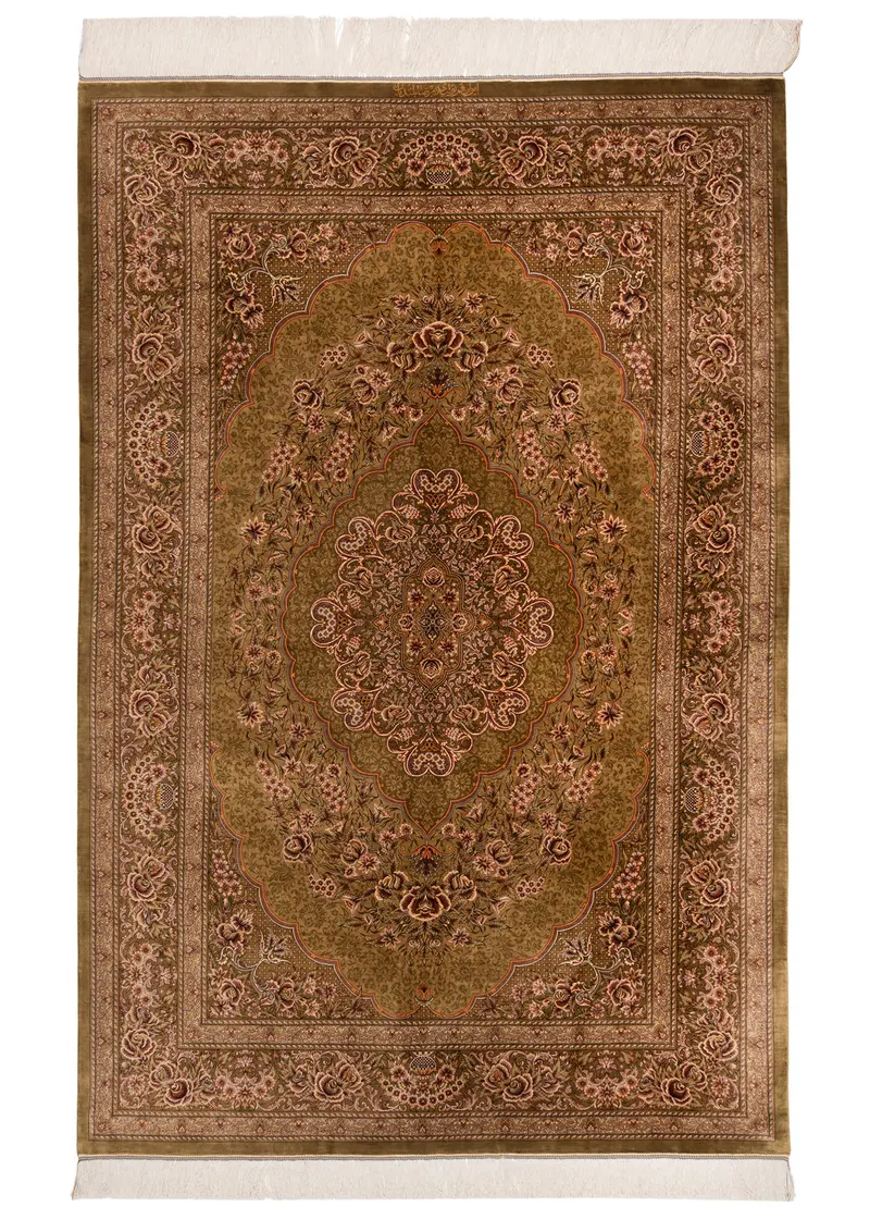 Alfombra persa de seda pura Qom | 203 x 135 cm