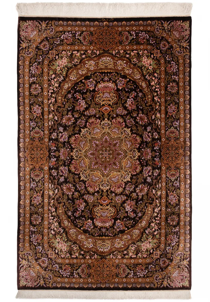 Alfombra persa de seda pura Qom | 204 x 131 cm