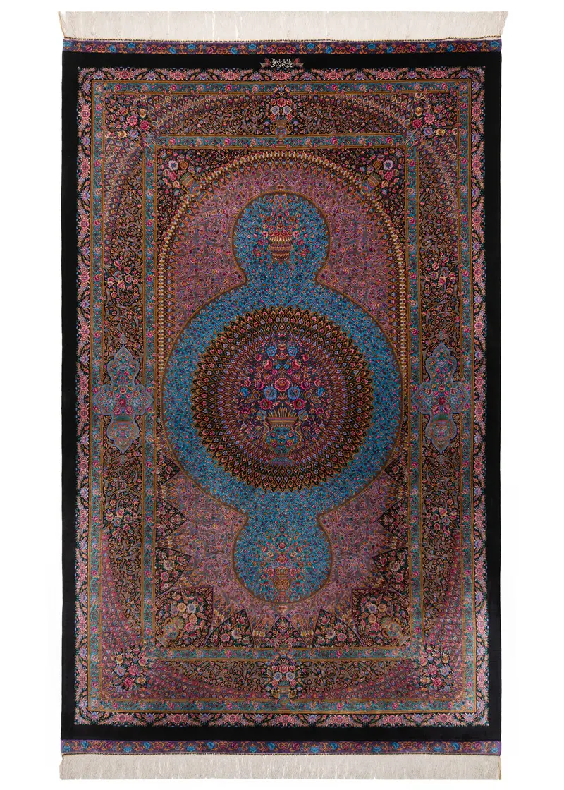 Alfombra persa de seda pura Qom | 209 x 123 cm