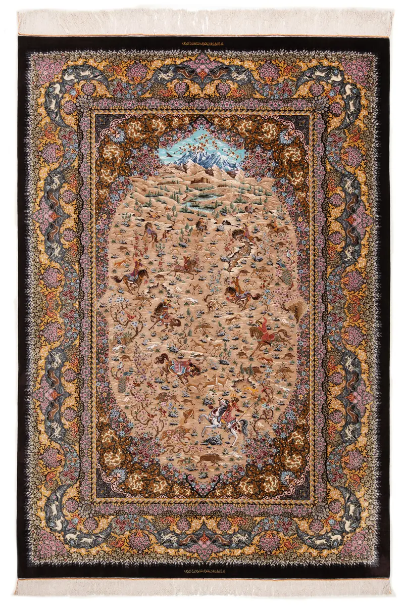 Alfombra persa de seda pura Qom | 298 x 205 cm