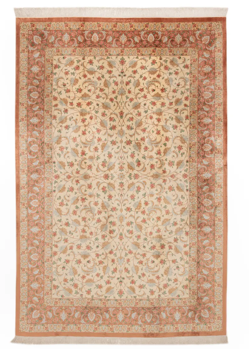 Alfombra persa de seda pura Qom | 302 x 200 cm