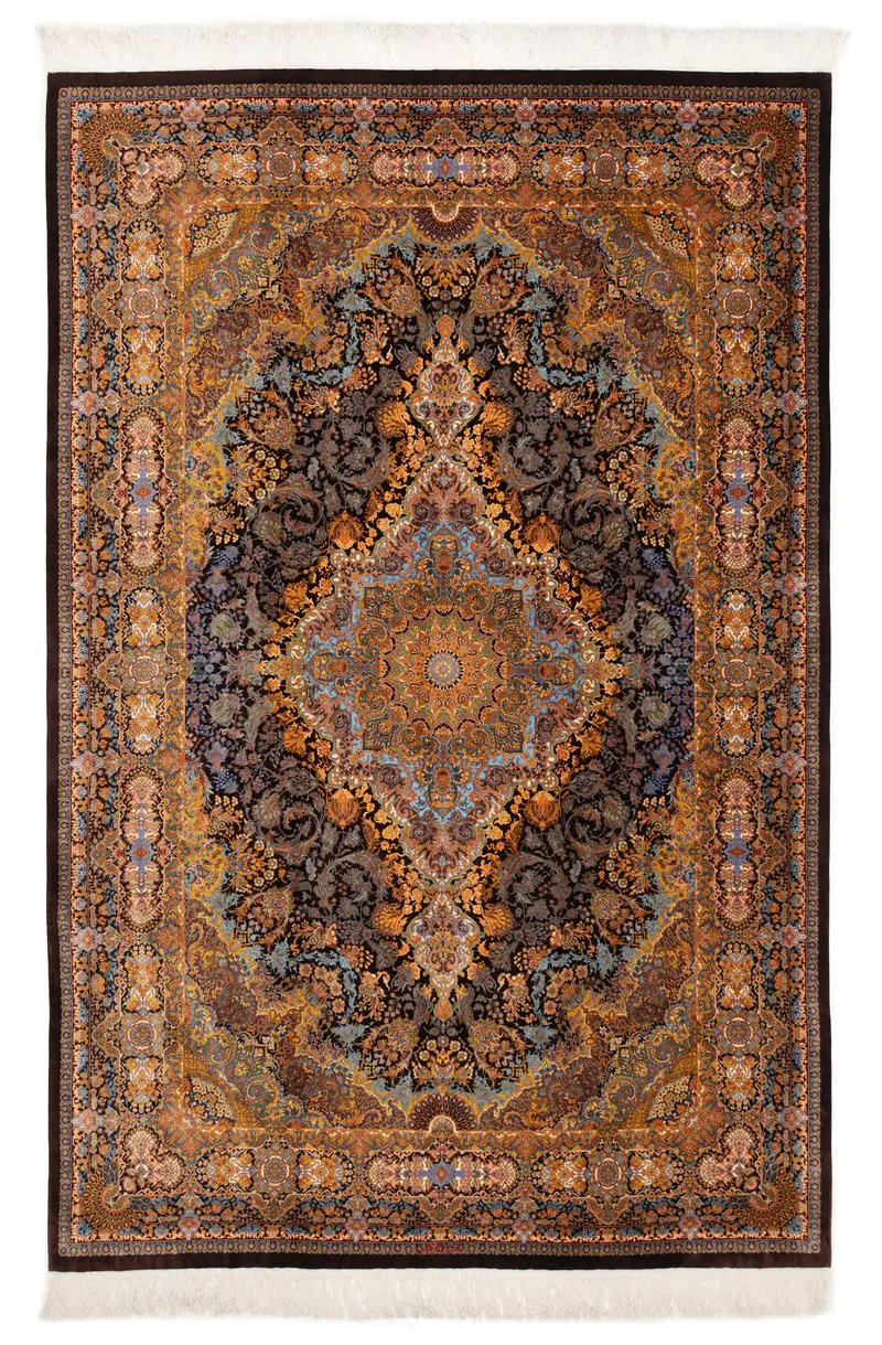 Alfombra persa de seda pura Qom | 307 x 200 cm