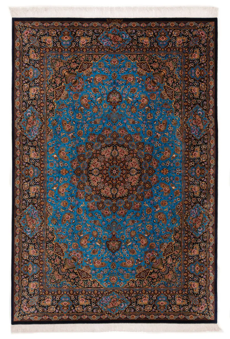 Alfombra persa de seda pura Qom | 308 x 207 cm
