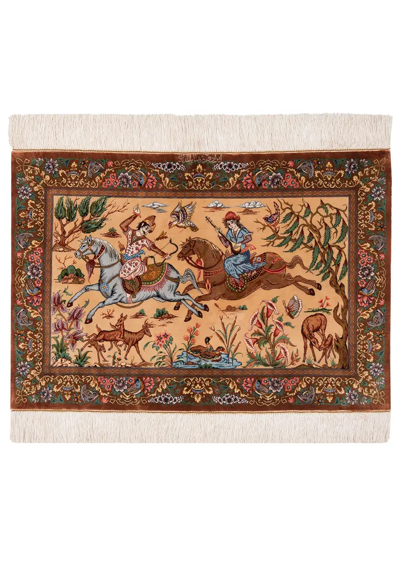 Alfombra persa de seda pura Qom | 58 x 87 cm