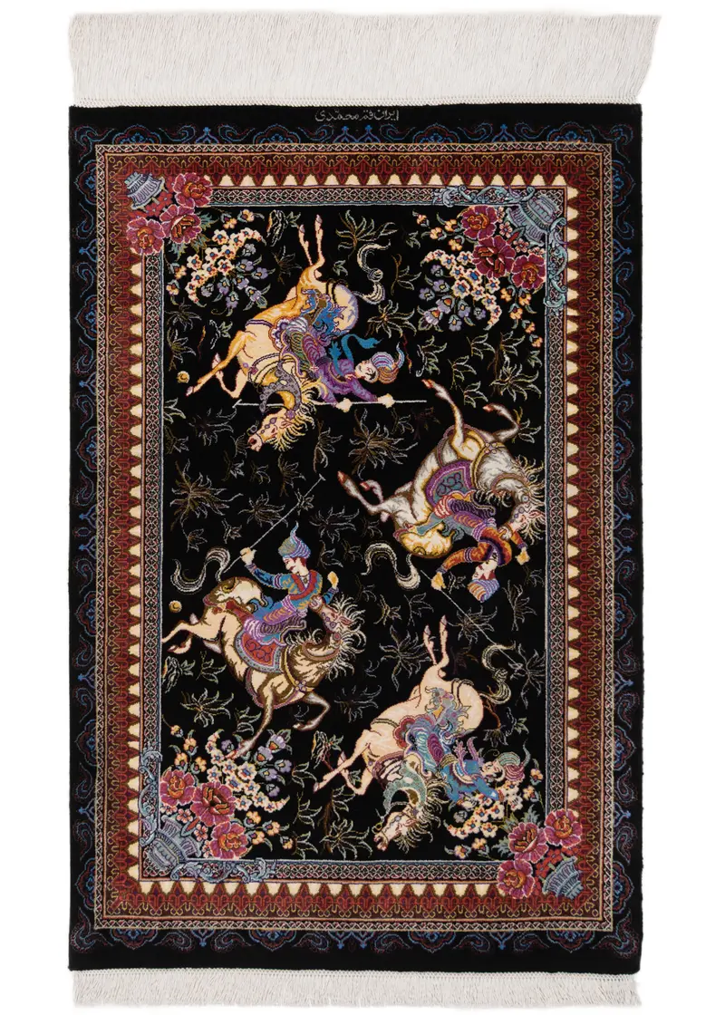 Alfombra persa de seda pura Qom | 89 x 58 cm