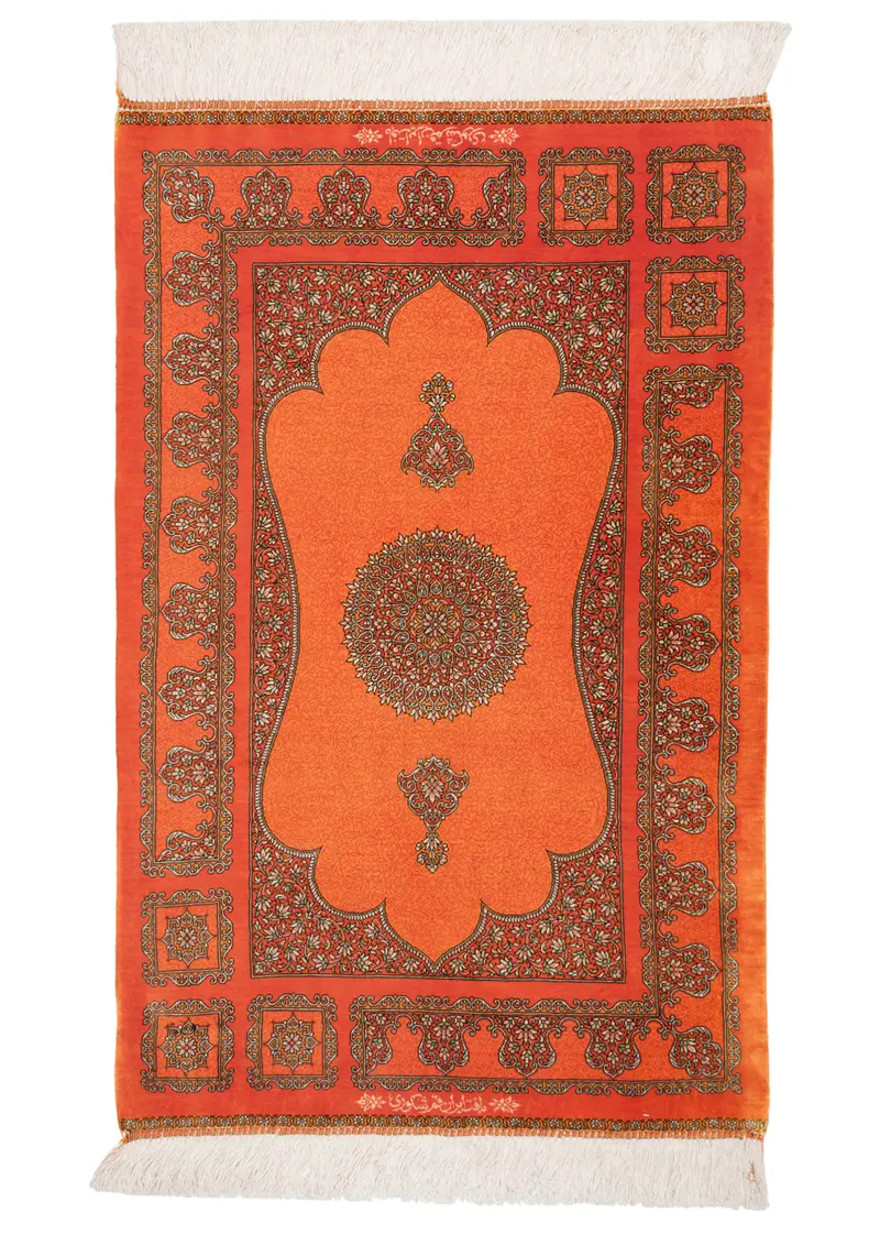 Alfombra persa de seda pura Qom | 94 x 60 cm