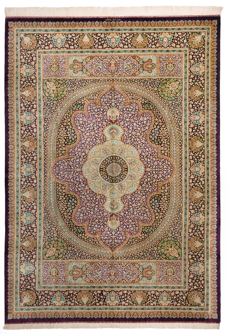 Alfombra persa de seda Qom | 347 x 249 cm