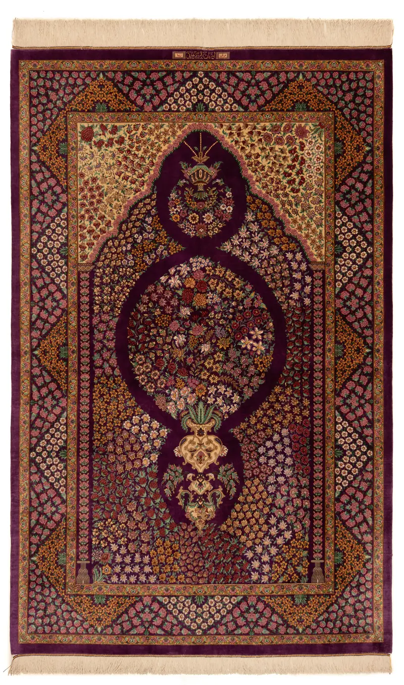 Alfombra persa Qom Kermani de seda | 200 x 127 cm