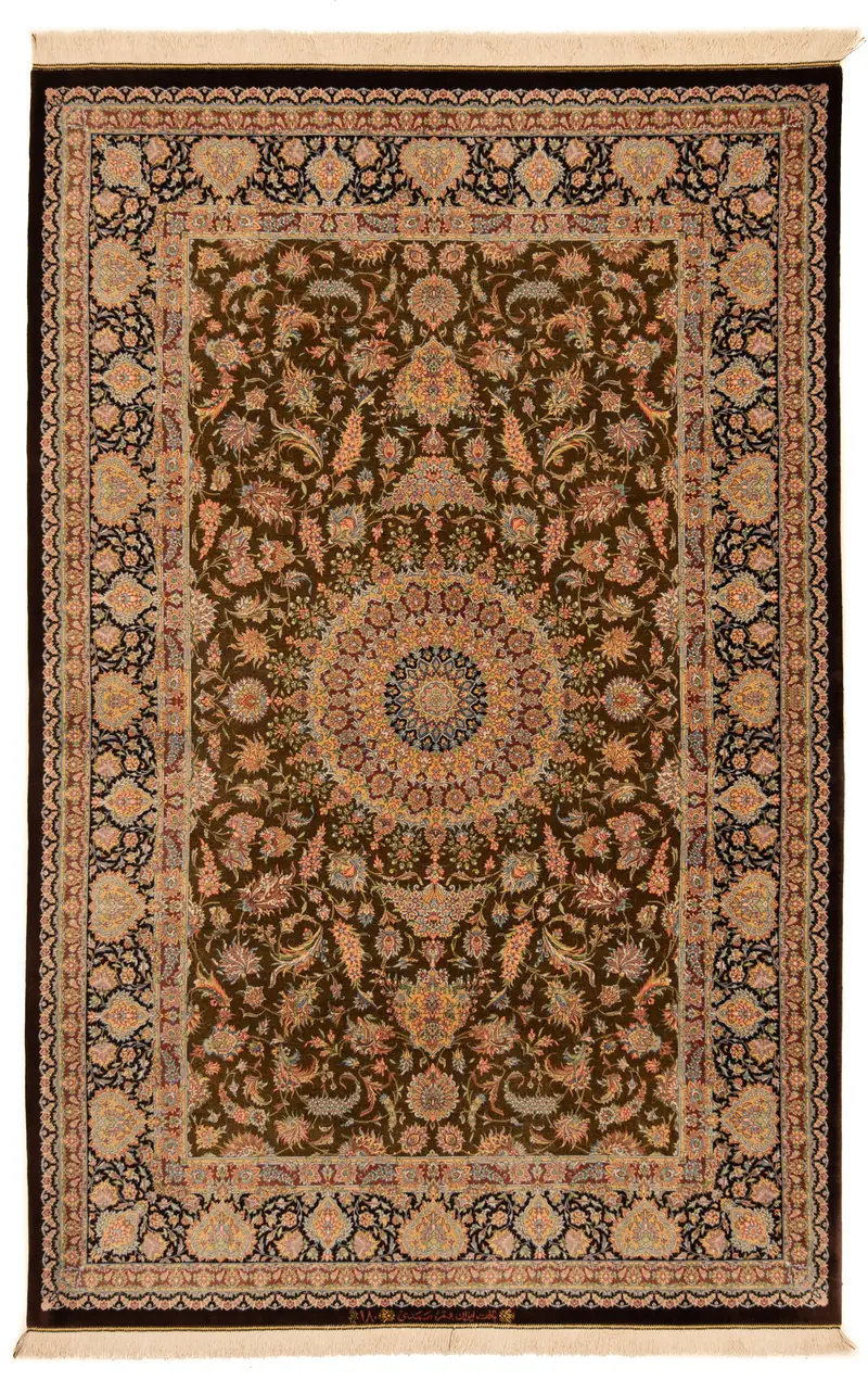 Alfombra persa Samadi de seda Qom | 201 x 132 cm
