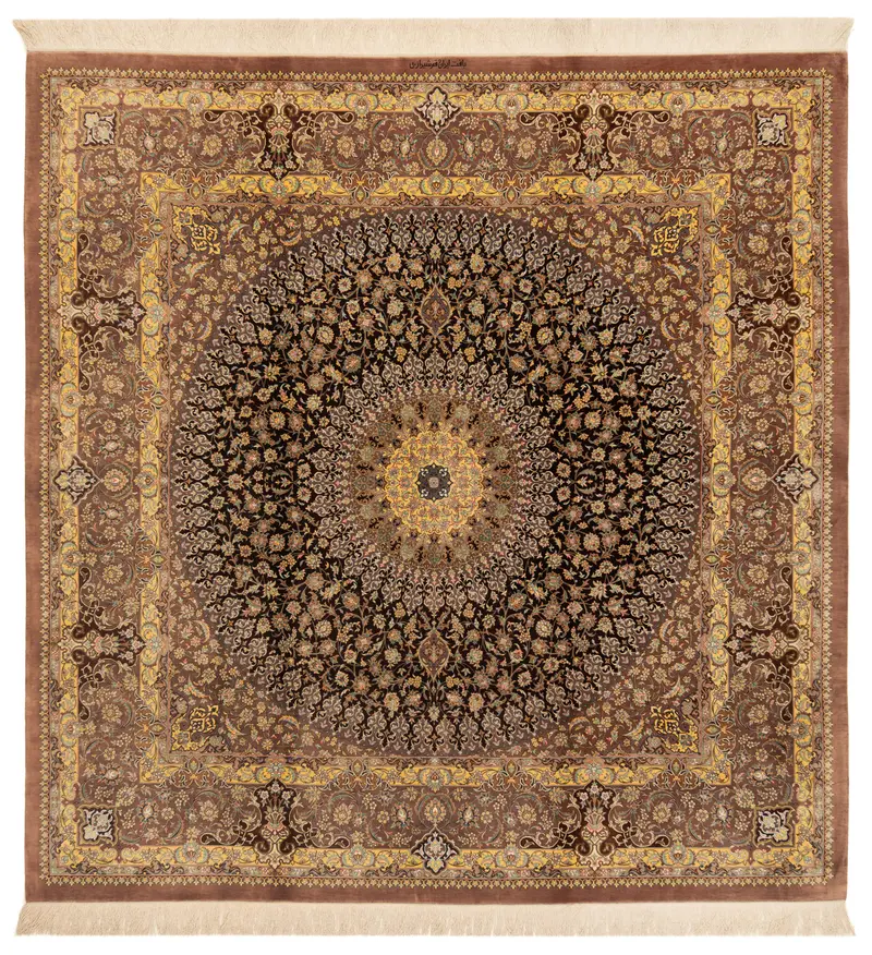 Alfombra persa Shirazi de seda Qom | 200 x 200 cm