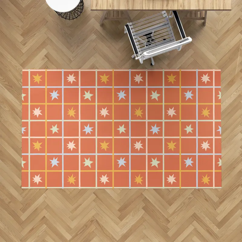 Alfombra vinílica Geometrico Estrellas Naranja Azul Amarillo M