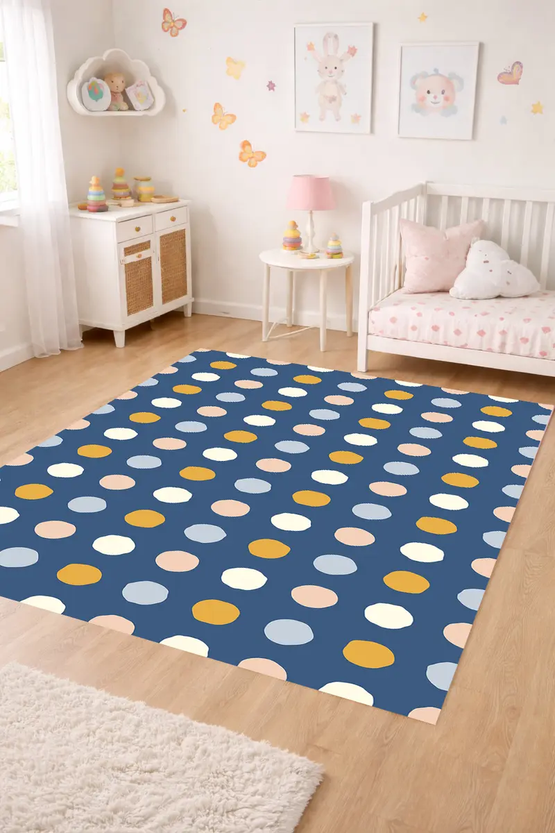 Alfombra vinílica Lunar Irregular Azul Naranja Rosa Crema M