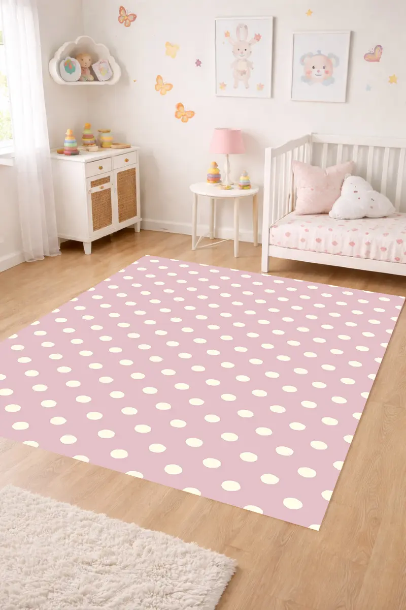 Alfombra vinílica Lunares Irregulares Crema Rosado S