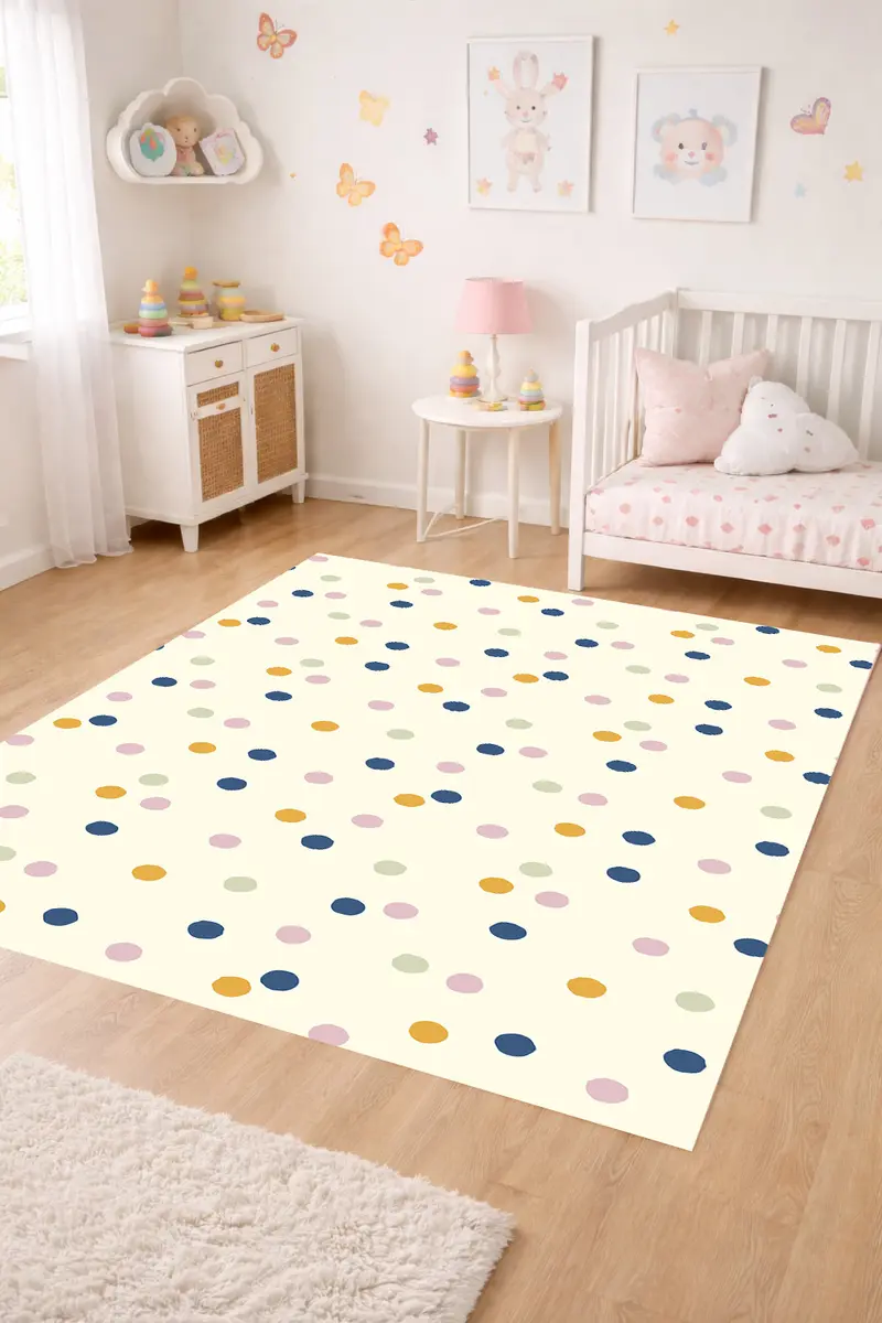 Alfombra vinílica Puntos Irregulares Amarillo Azul Rosa M