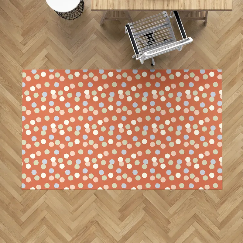 Alfombra vinílica Puntos Irregulares Fondo Naranja Azul Crema S