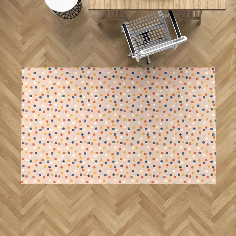 Alfombra vinílica Puntos Irregulares Naranja Azul Crema S