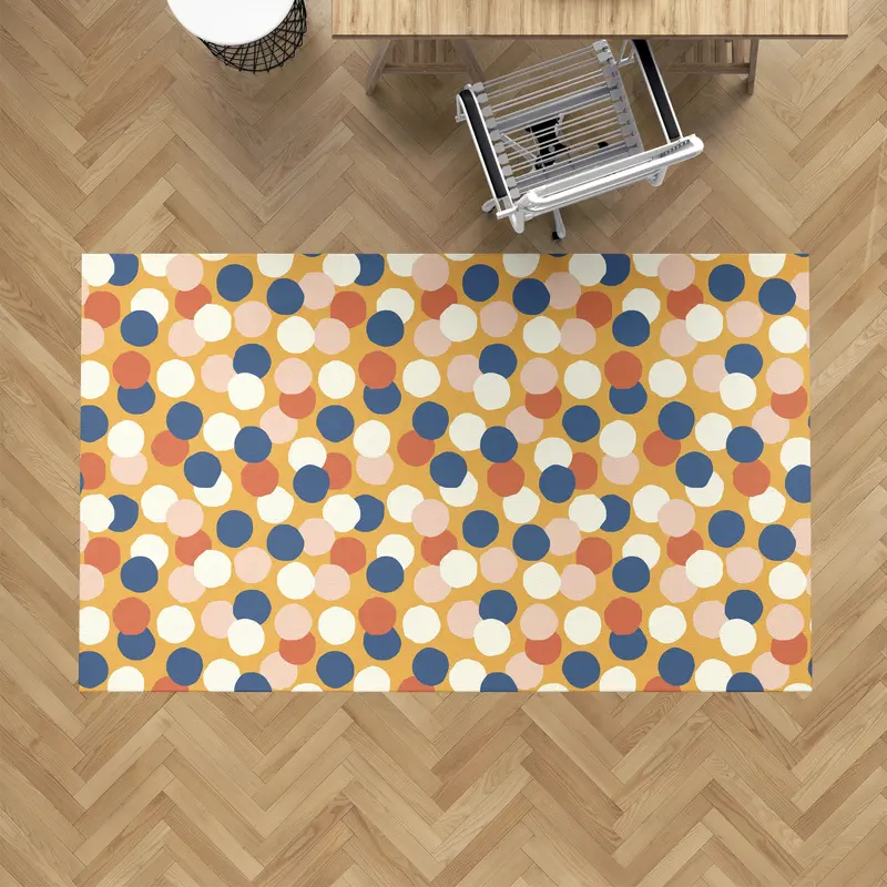 Alfombra vinílica Puntos Irregulares Retro Azul Naranja M