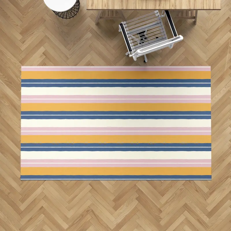 Alfombra vinílica Rayas Dobles Amarillo Azul Rosa S