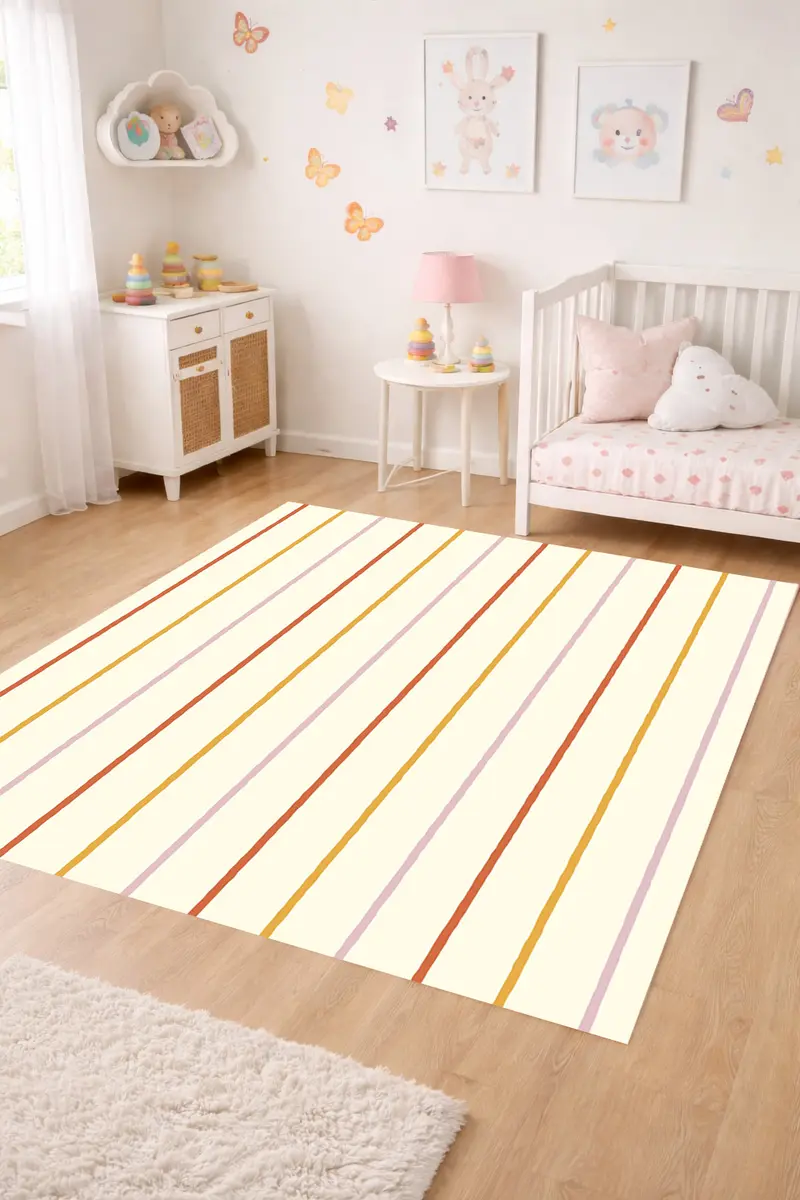 Alfombra vinílica Rayas Finas Ocre Naranja Rosa M