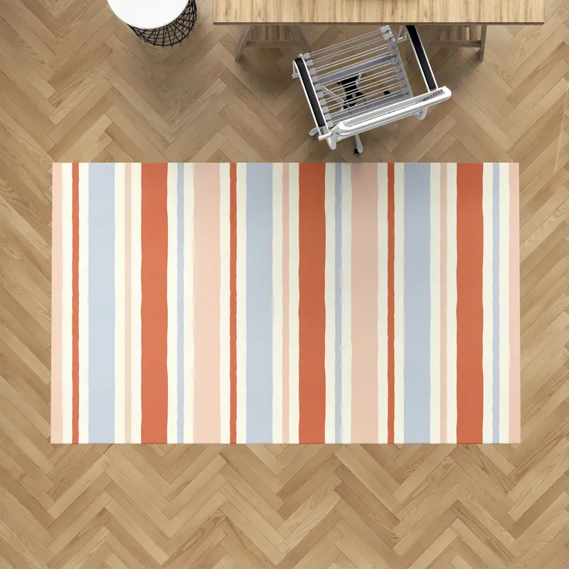 Alfombra vinílica Rayas Irregulares Naranja Azul Palo M