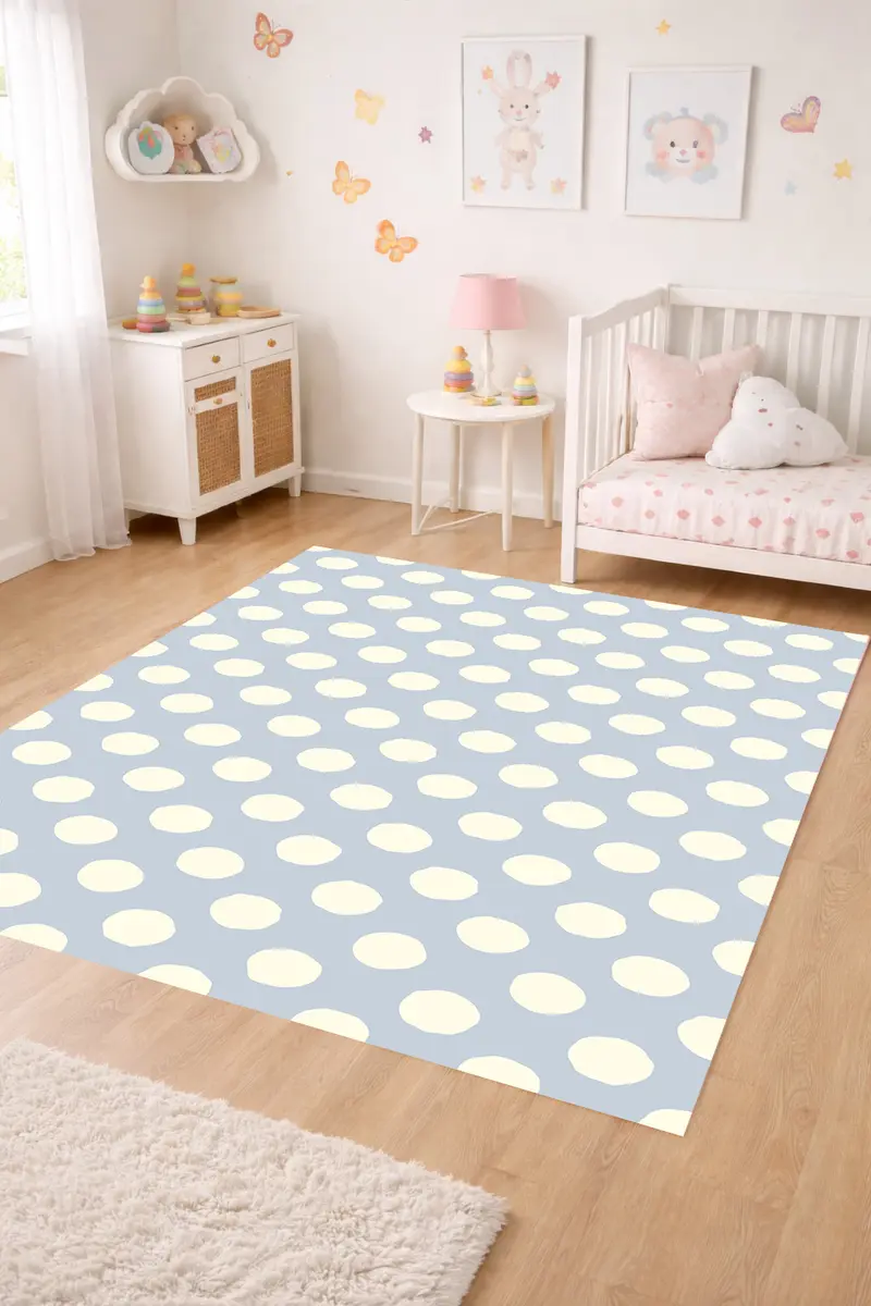 Alfombra vinílica Topos Irregulares Azul Claro Crema M
