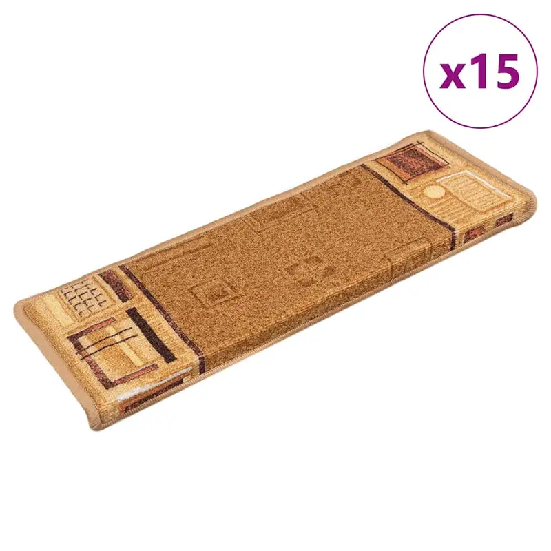 Alfombrilla autoadhesiva de escalera 15 uds beige 65x21x4 cm