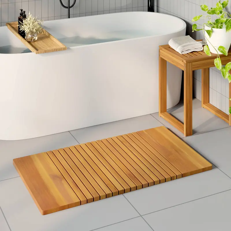 Alfombrilla de baño Liso Marrón 100 x 55 cm Madera