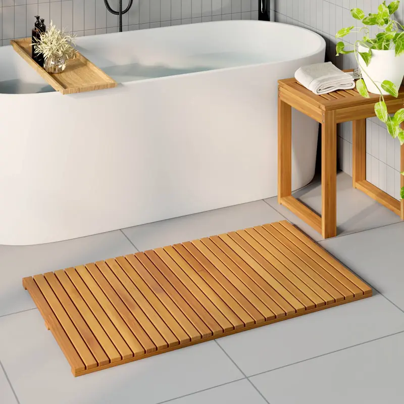Alfombrilla de baño Liso Marrón 100 x 55 cm Madera