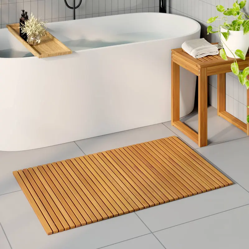 Alfombrilla de baño Marrón 100 x 60 cm Madera de Acacia Sólida