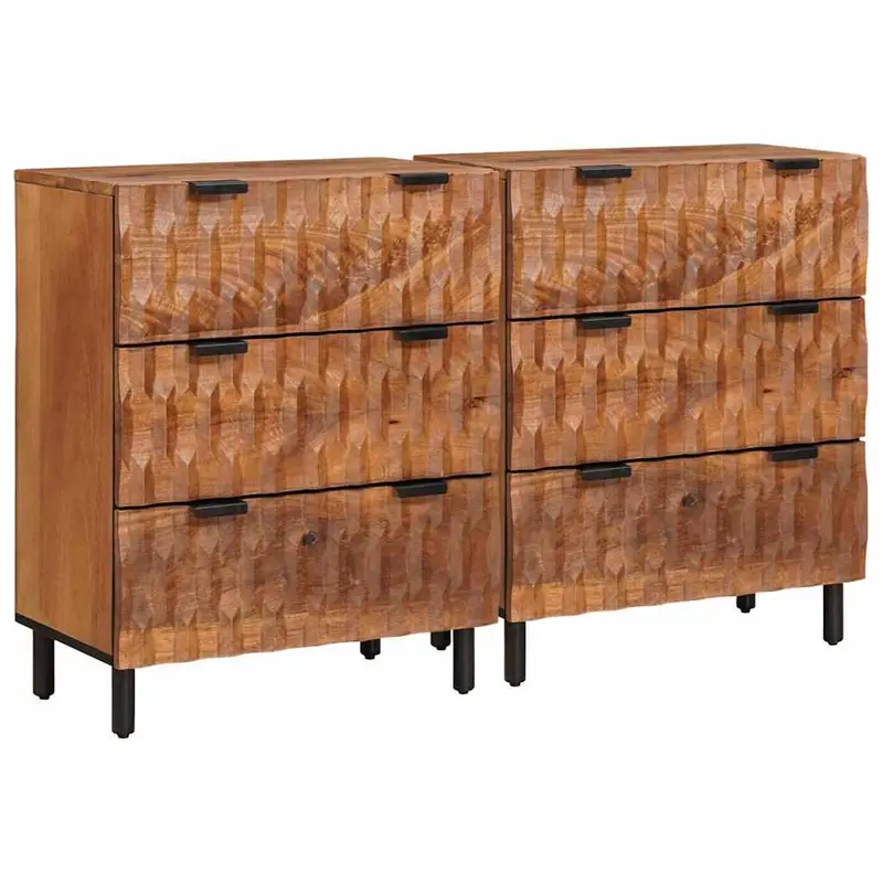 Aparador 2 pcs Acabado de Acacia Marrón 60 x 33 x 75 cm