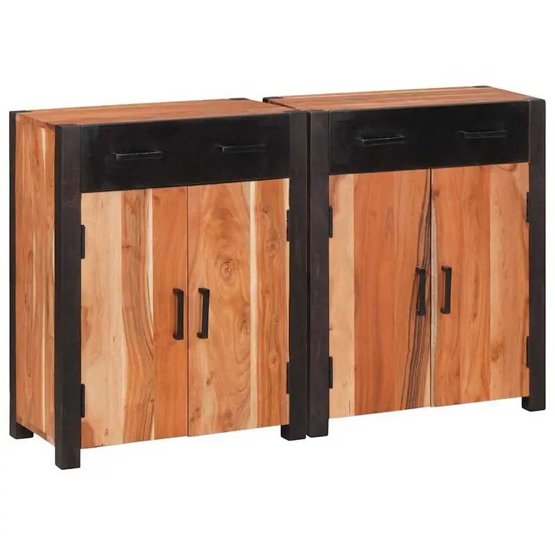 Aparador 2 pcs Marrón 110 x 30 x 75 cm Madera de Acacia Sólida