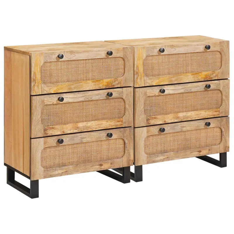 Aparador 2 pcs Marrón 60 x 33 x 75 cm Madera de mango maciza