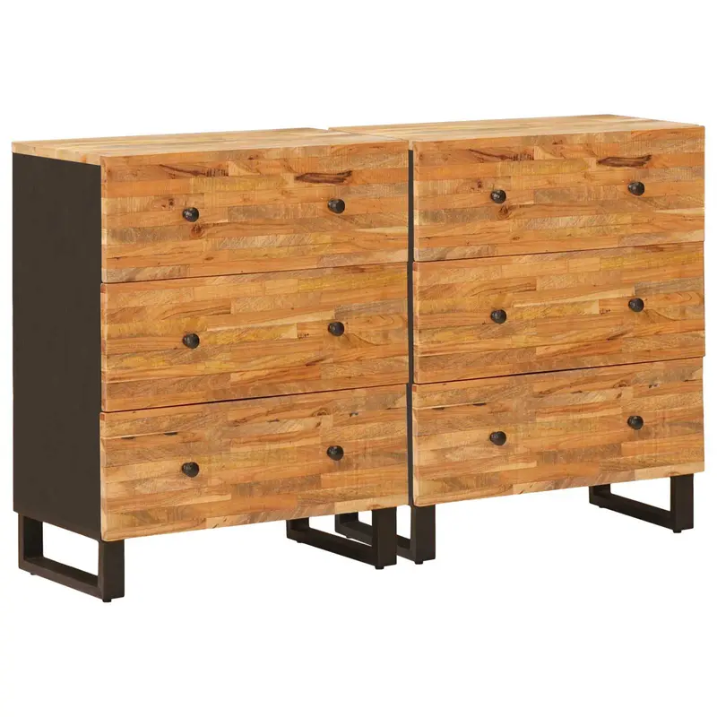 Aparador 2 pcs Marrón 60 x 33 x 75 cm Madera de mango maciza