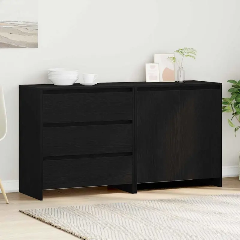 Aparador 2 pcs Negro 70 x 41 x 75 cm Madera de ingeniería