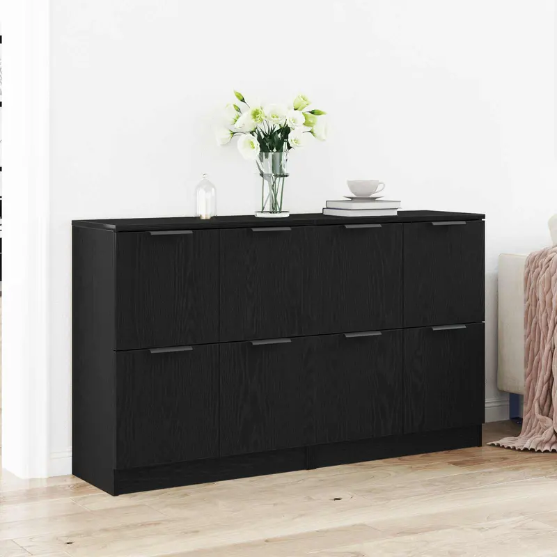 Aparador 2 pcs Roble Negro 60 x 30 x 70 cm Madera de ingeniería