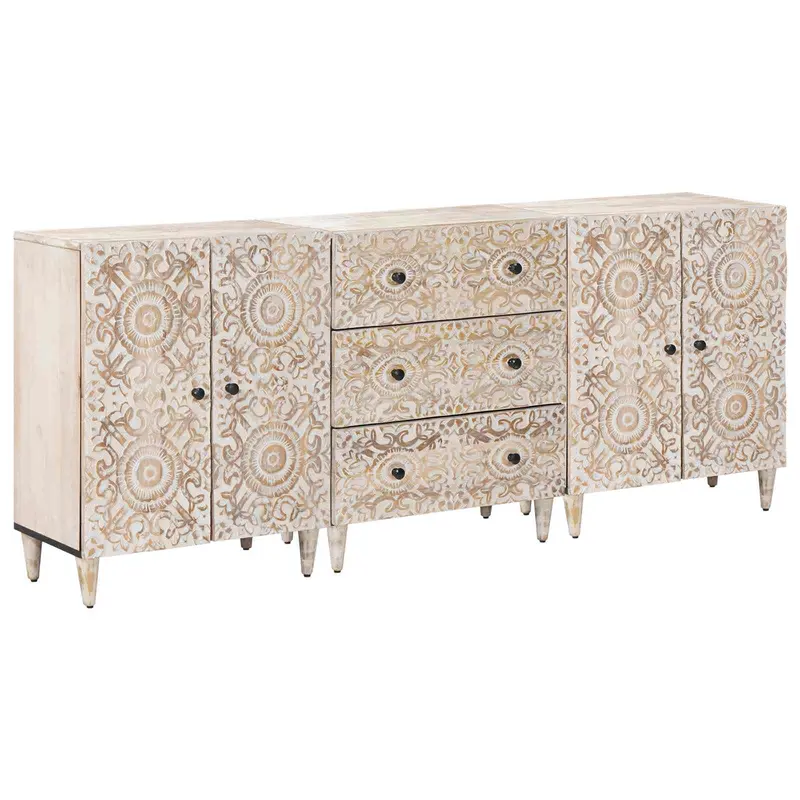 Aparador 3 pcs 60 x 33,5 x 75 cm Madera de mango maciza
