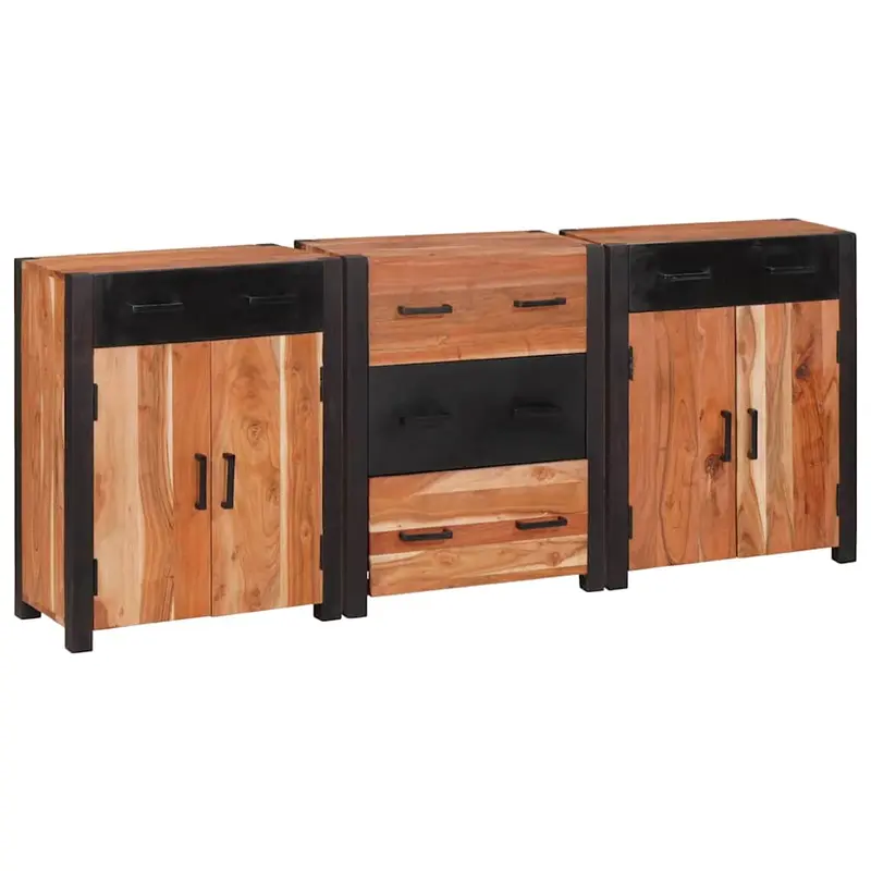 Aparador 3 pcs Marrón 165 x 30 x 75 cm Madera de Acacia Sólida