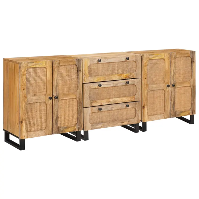 Aparador 3 pcs Marrón 180 x 33 x 75 cm Madera de mango maciza