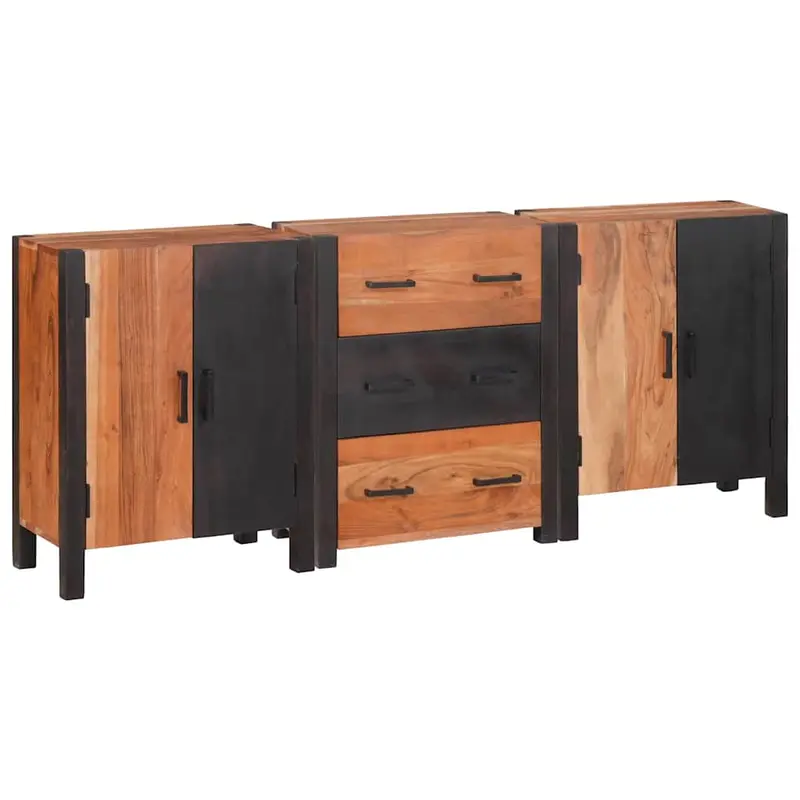 Aparador 3 pcs Marrón 55 x 30 x 75 cm Madera de Acacia Sólida