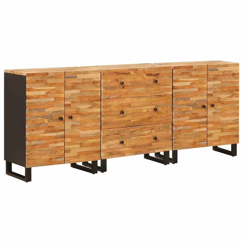 Aparador 3 pcs Marrón 60 x 33 x 75 cm Madera de mango maciza