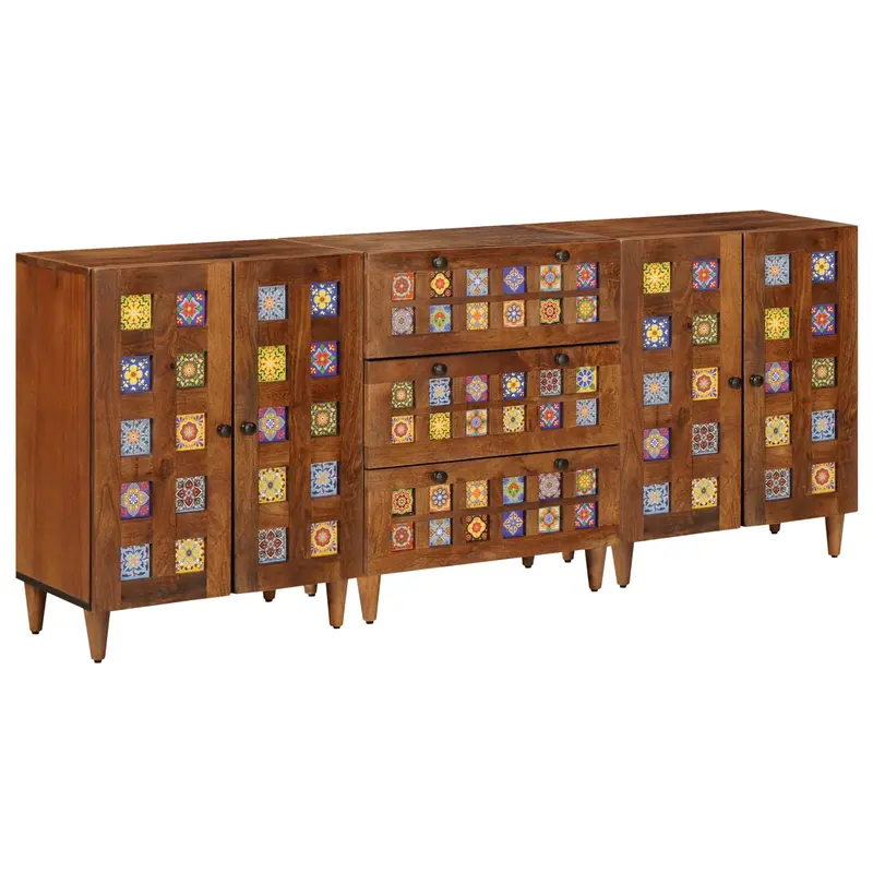 Aparador 3 pcs Nogal 60 x 33,5 x 75 cm Madera de mango maciza