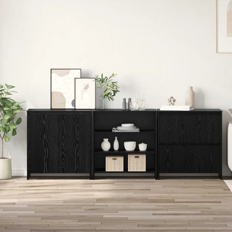 Aparador 3 pcs Roble Negro 70 x 41 x 75 cm Madera de ingeniería