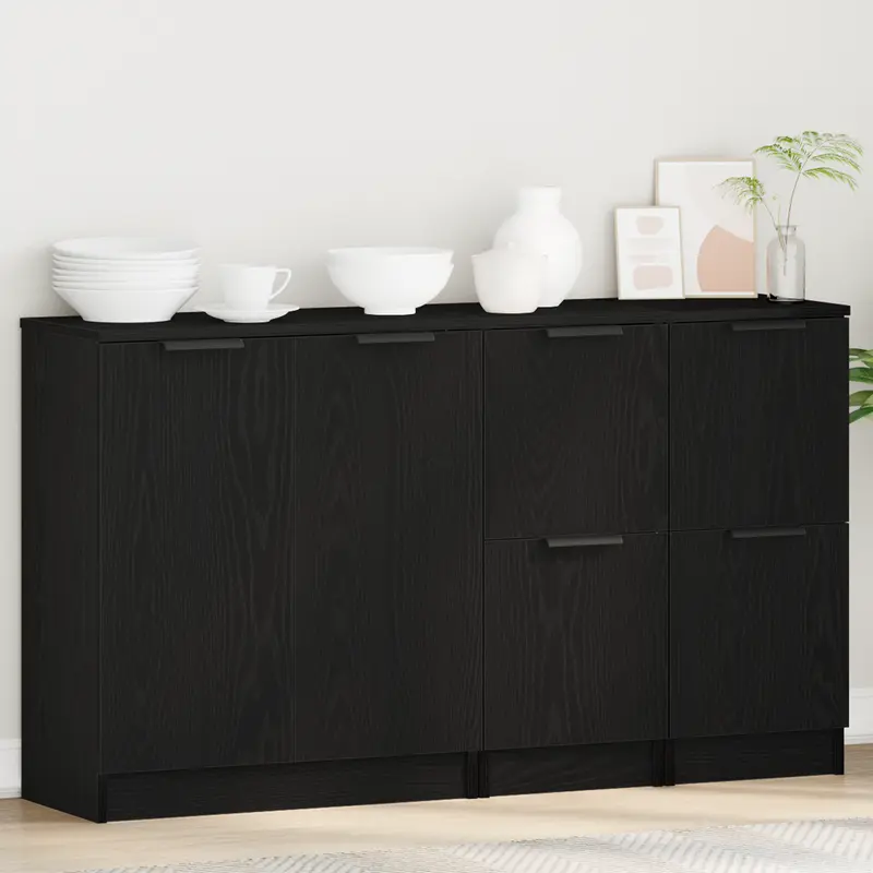Aparador 3 pcs Roble Negro Madera de ingeniería